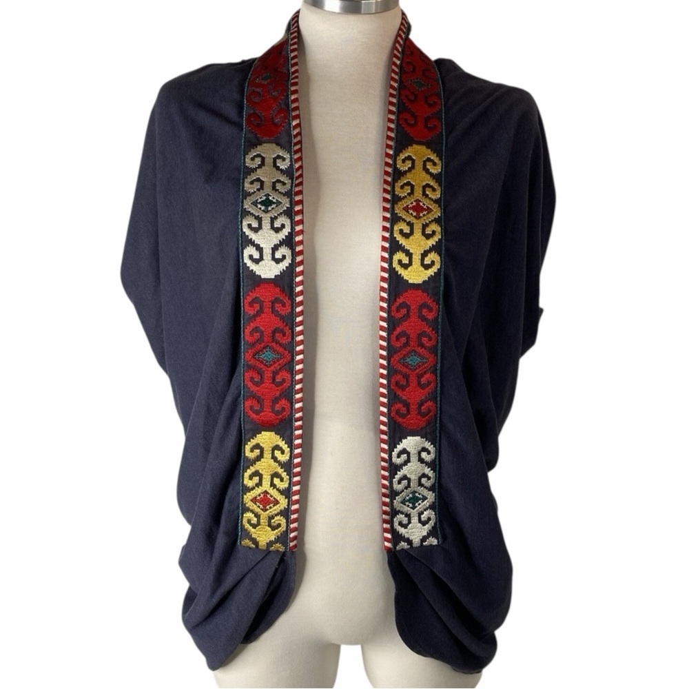 Anthropologie One September Navy Boho Geometric Embroidered Cardigan Small - Picture 4 of 16